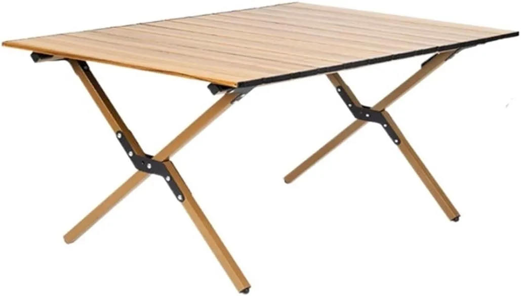Folding Dining Table Portable Aluminum Alloy Egg Roll Table Camping Folding Table Picnic Table Camping Outdoor Camping Tables and airs Folding (Color : Dark Wood 90CM)