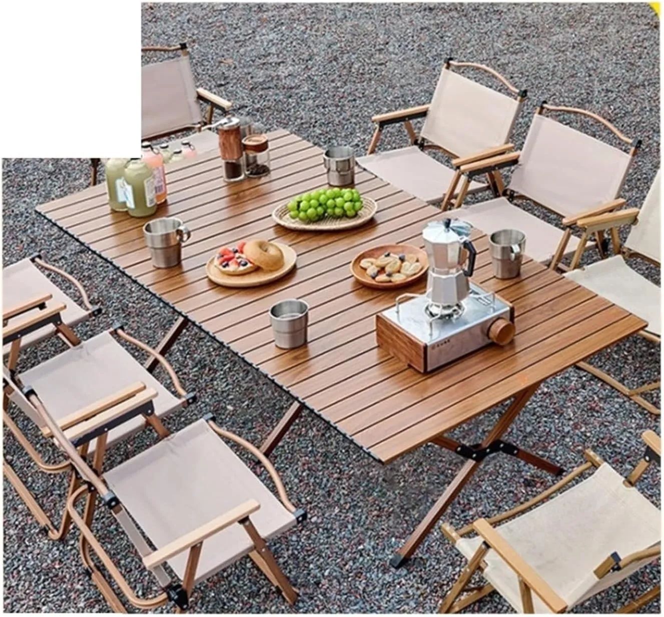 Folding Dining Table Portable Aluminum Alloy Egg Roll Table Camping Folding Table Picnic Table Camping Outdoor Camping Tables and airs Folding (Color : Dark Wood 90CM)