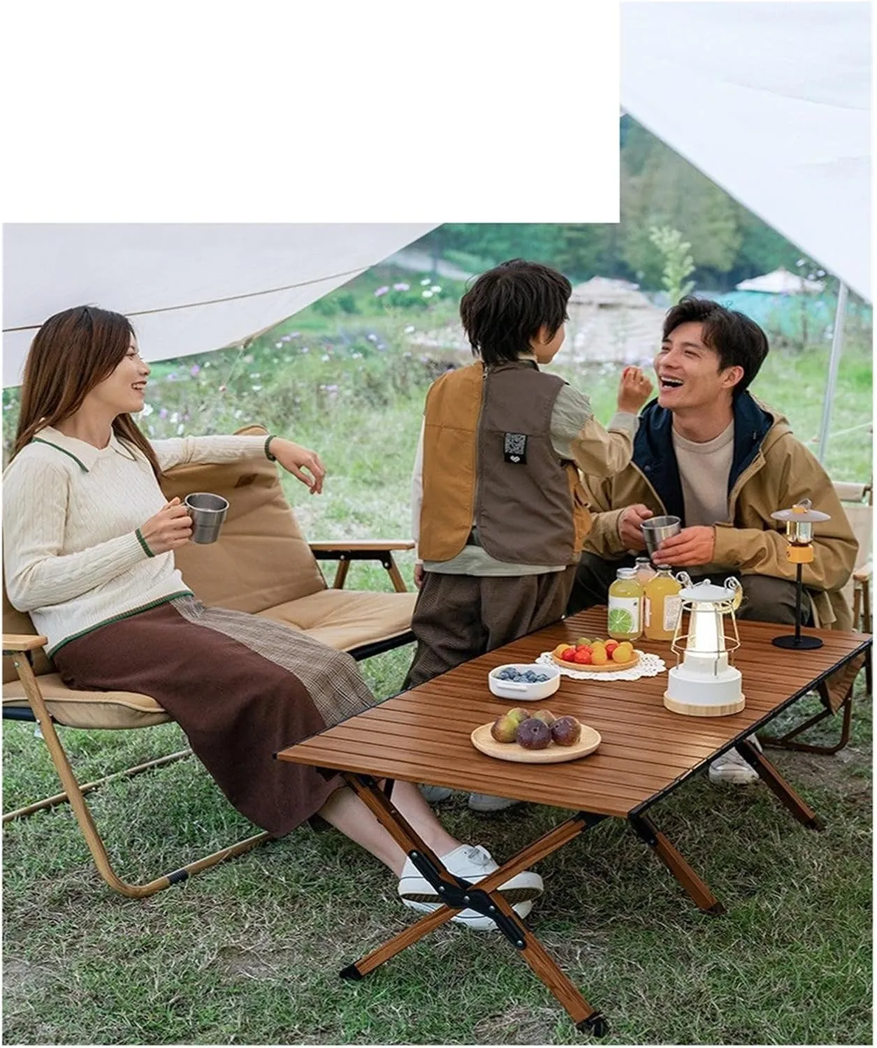 Folding Dining Table Portable Aluminum Alloy Egg Roll Table Camping Folding Table Picnic Table Camping Outdoor Camping Tables and airs Folding (Color : Dark Wood 90CM)