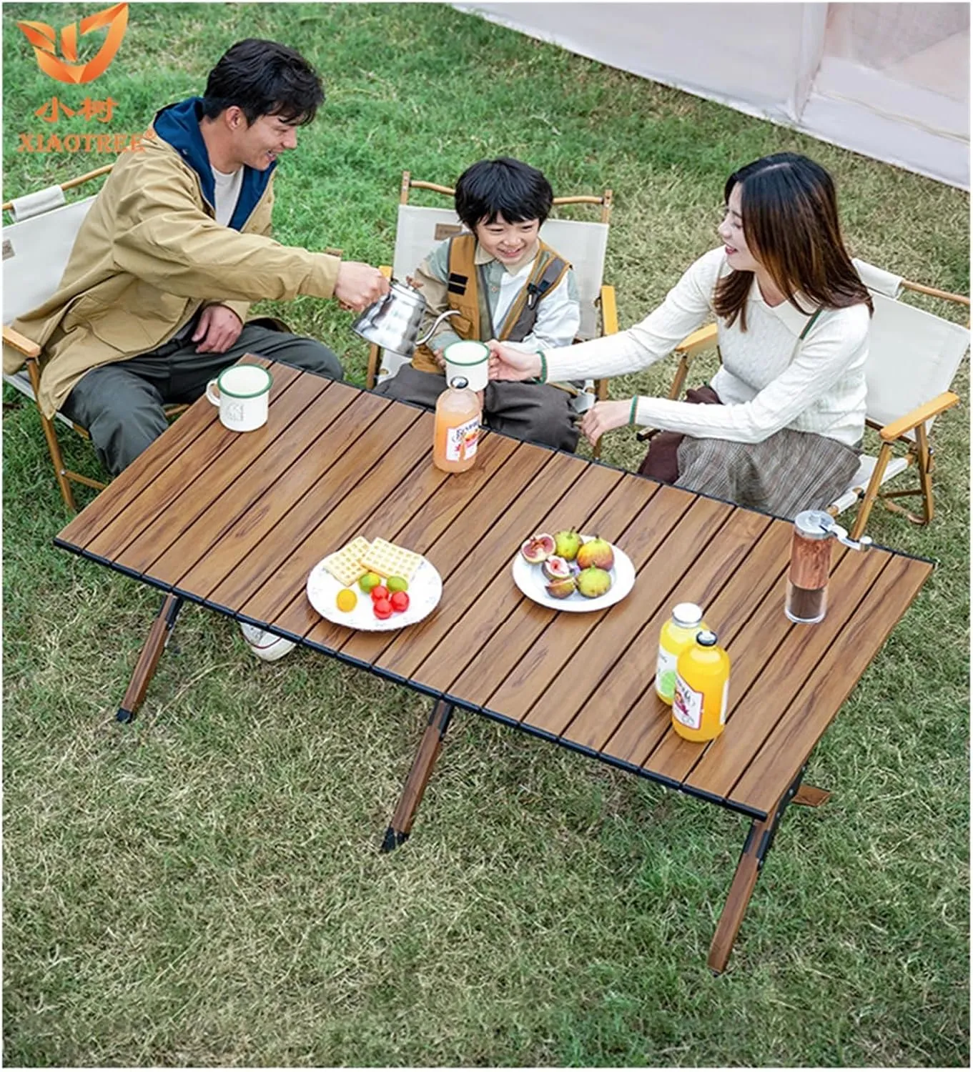 Folding Dining Table Portable Aluminum Alloy Egg Roll Table Camping Folding Table Picnic Table Camping Outdoor Camping Tables and airs Folding (Color : Dark Wood 90CM)