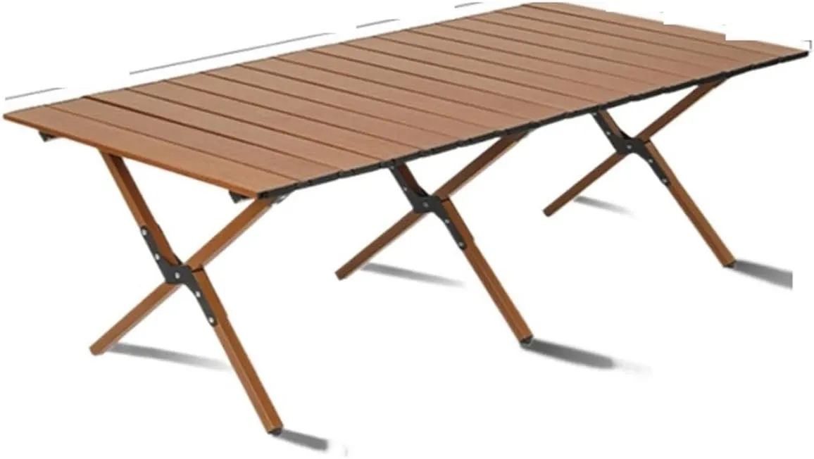 Folding Dining Table Portable Aluminum Alloy Egg Roll Table Camping Folding Table Picnic Table Camping Outdoor Camping Tables and airs Folding (Color : Dark Wood 90CM)