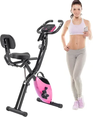 Folding Exercise Bike with 16-Level Adjustable Resistance, Ergonomic Padded Seat and Arm Bands, Multi-Position Use, Pink