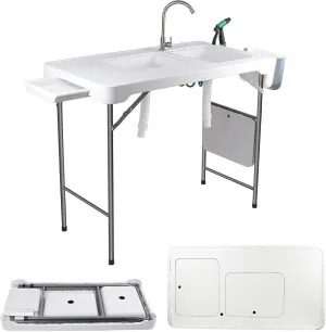 Folding Fishing Cleaning Table, 4ft Portable Foldable Camping Outdoor Table, Fish Cleaning Sink Table with Faucet for Picnic Camping Kitchen Gardening, Style B