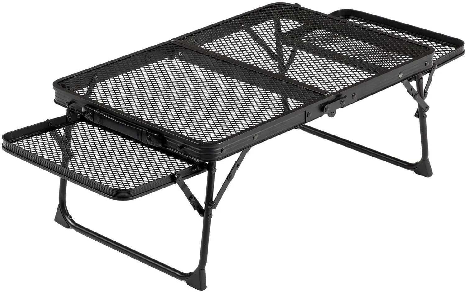 Folding Grill Table with 2 Wing Panels，3 X 1 Ft Camping Table with Mesh Desktop for Picnic,Camping,BBQ,Beach