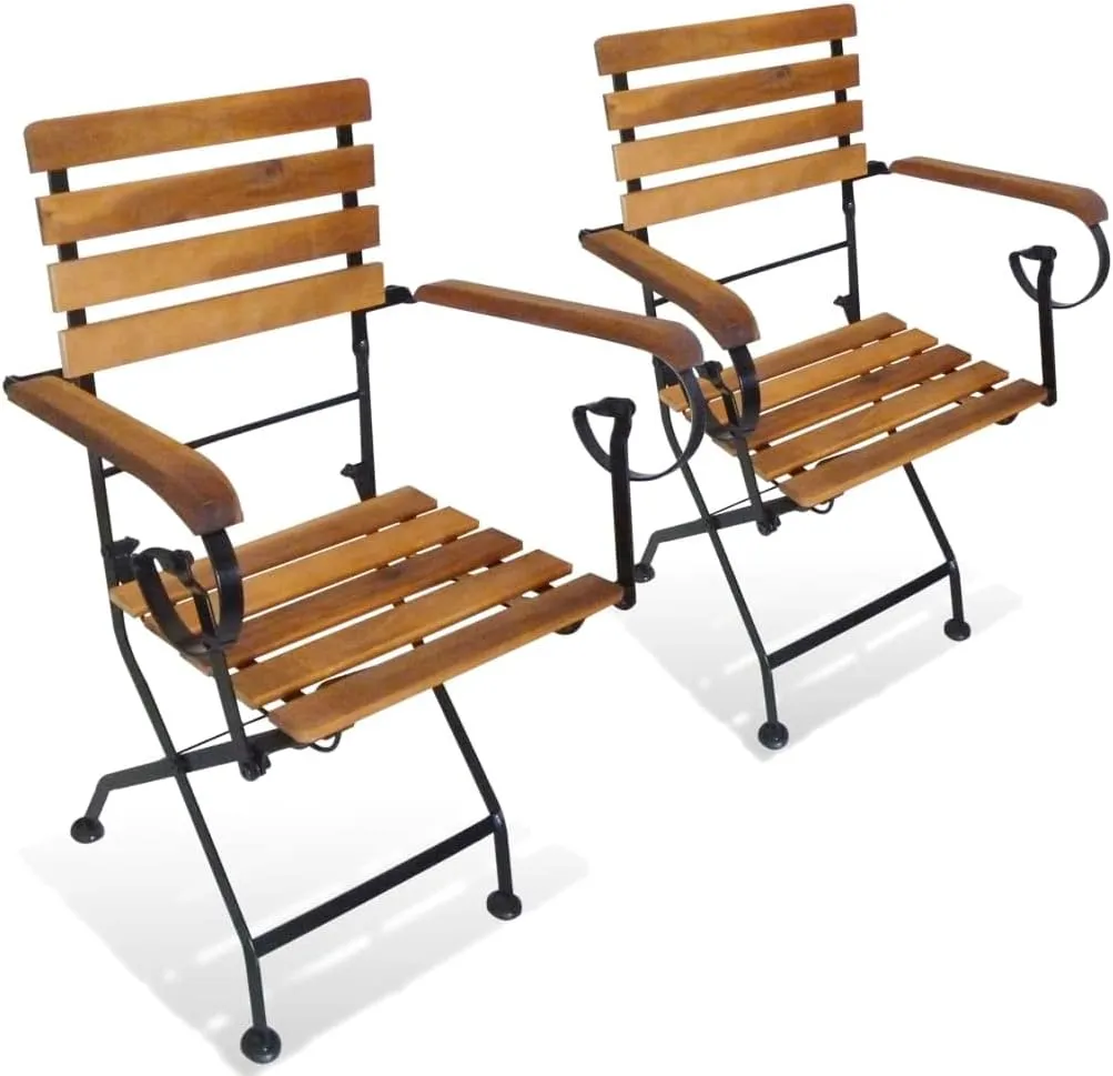 Folding Patio Chairs 2-Pack Solid Acacia Wood and Steel Outdoor Furniture Foldable Lounge Chairs for Garden Balcony Poolside