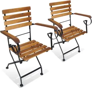 Folding Patio Chairs 2-Pack Solid Acacia Wood and Steel Outdoor Furniture Foldable Lounge Chairs for Garden Balcony Poolside