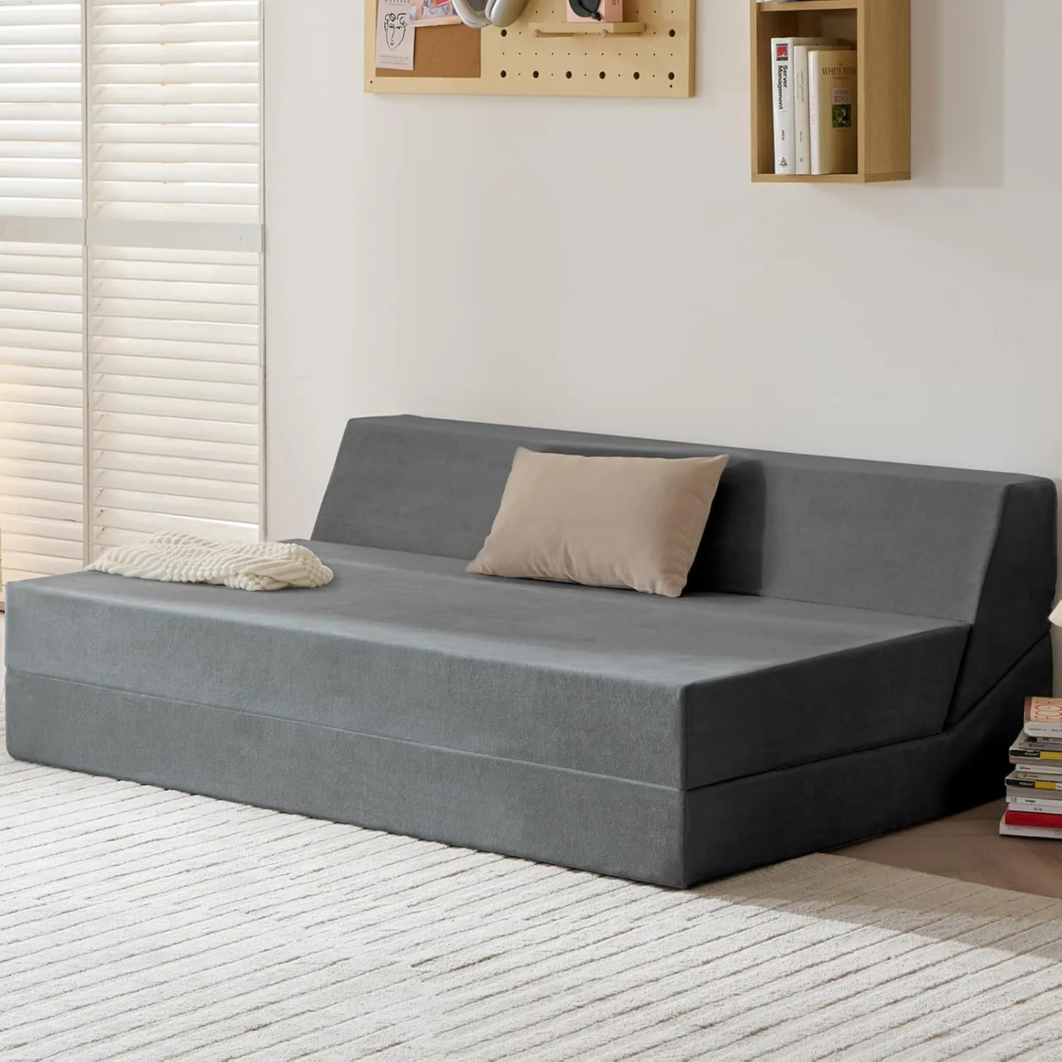 Folding Sofa Bed, Sleeper Chair and Futon Couch, Convertible Bed, Floor Sofa for Living Room/Guest Room/Dorm/Home Office, Queen Size, Dark Gray
