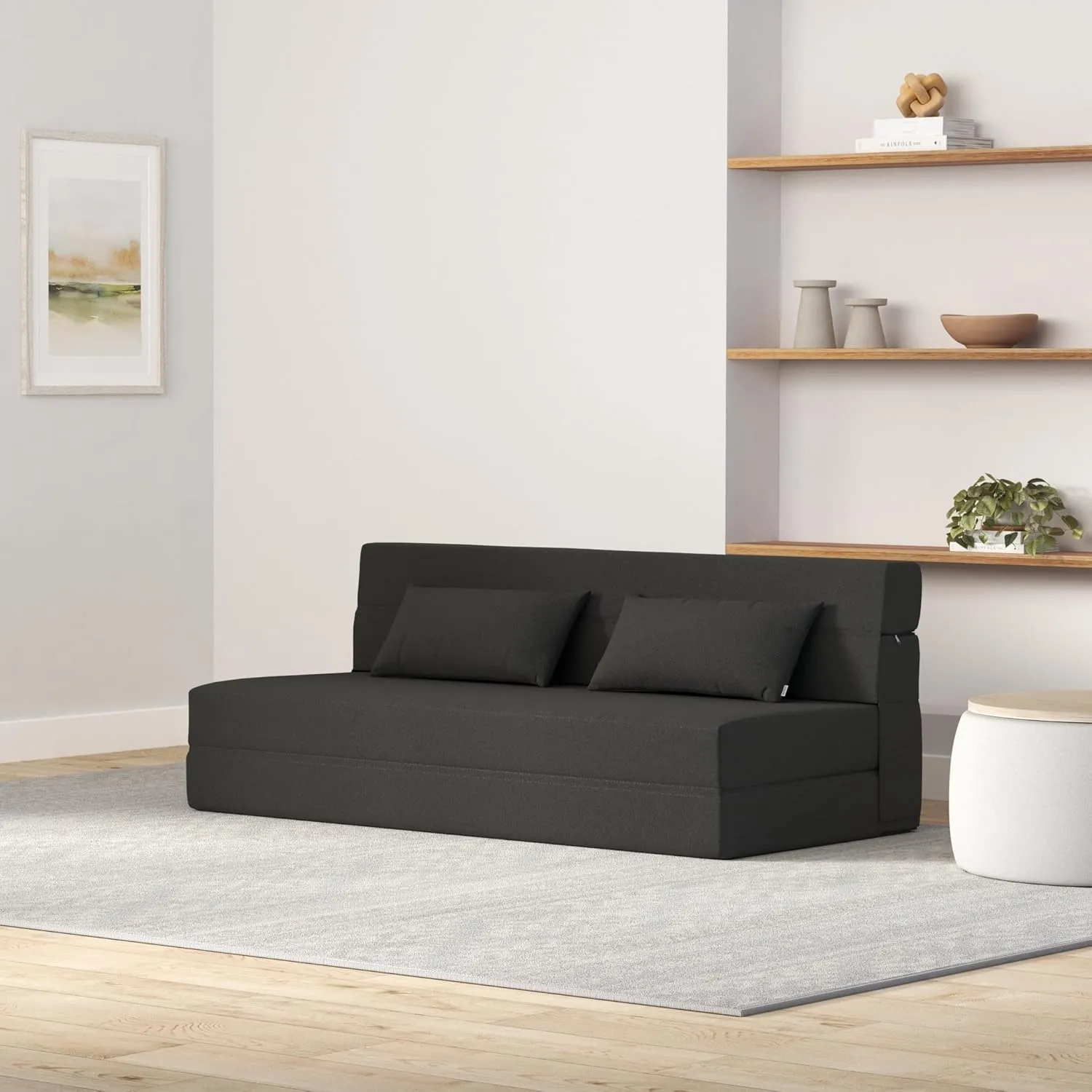 Folding Sofa Bed with Pillows - Convertible Chair Floor Couch & Sleeping Mattress - Foldable Memory Foam Sleeper for Living Room/Dorm/Guest Room/Home Office/Apartment/Upstairs Loft, Dark Gray