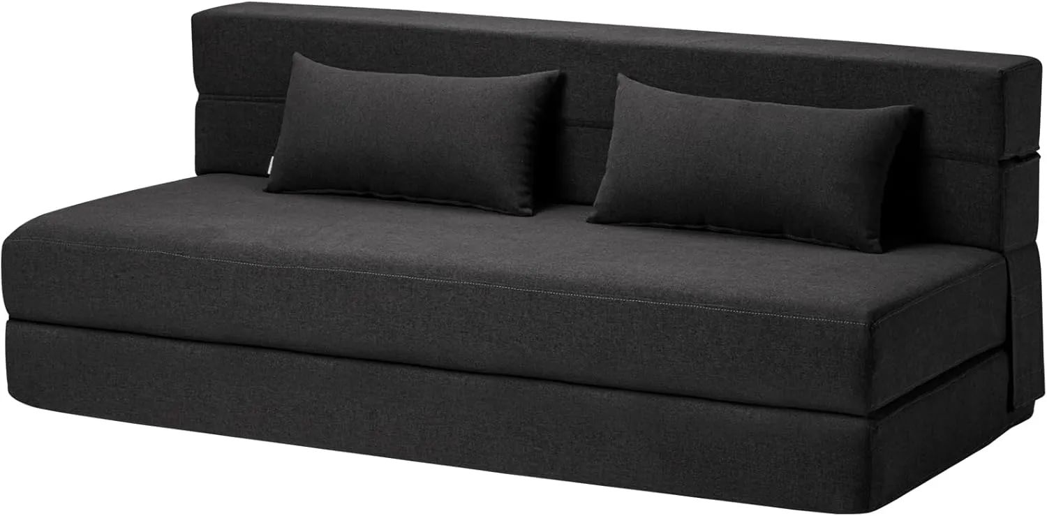 Folding Sofa Bed with Pillows - Convertible Chair Floor Couch & Sleeping Mattress - Foldable Memory Foam Sleeper for Living Room/Dorm/Guest Room/Home Office/Apartment/Upstairs Loft, Dark Gray