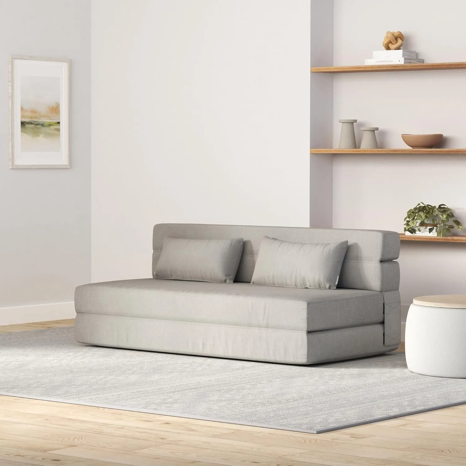 Folding Sofa Bed with Pillows - Convertible Chair Floor Couch & Sleeping Mattress - Foldable Memory Foam Sleeper for Living Room/Dorm/Guest Room/Home Office/Apartment/Upstairs Loft, Light Gray