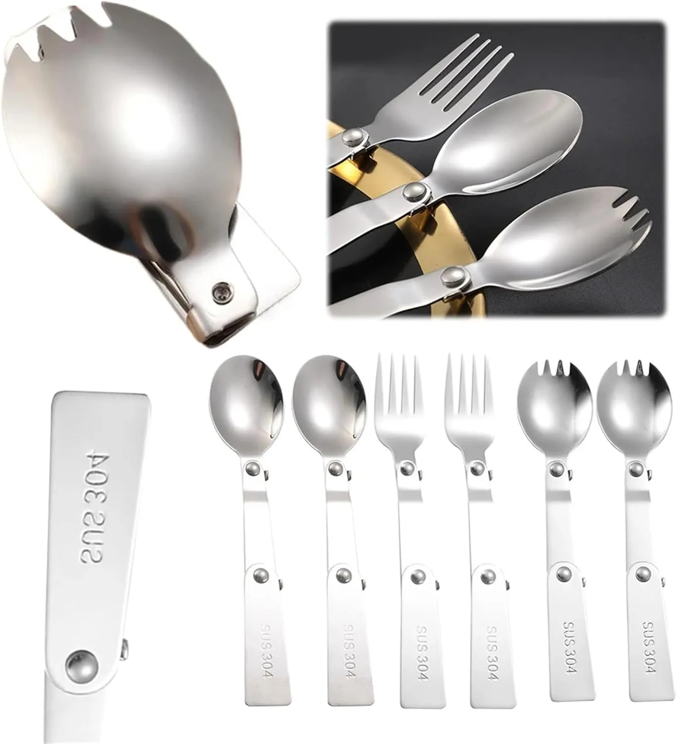 Folding Spoons 12Pcs Folding Spoon Fork Set, Foldable Spoons, Folded Forks Spoons, Dinnerware for Thermos Container Food Containers(Fork)