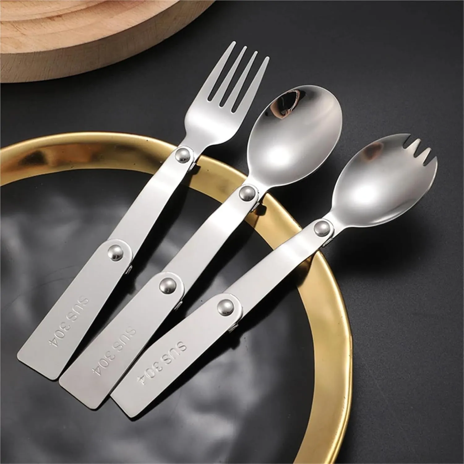 Folding Spoons 12Pcs Folding Spoon Fork Set,304 Stainless Steel Foldable Spoons Forks, Foldable Cutlery for Thermos Container Food Containers(Spoon Fork Spork)