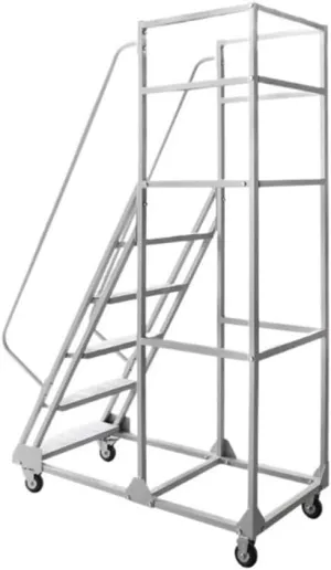 Folding Step Stool Mobile Climbing Ladder1.5 M, Warehouse Supermarket Platform Ladder, with Wheels, High Altitude Climbing Vehicle Foldable Step Ladder(Gris)