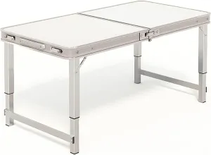 Folding Table, 3 Adjustable Height Camping Table, Aluminum Portable Table with Handle, 3 Fold Lightweight Beach Table with 150Kg Load Bearing, for Picnic, Party, Camping(Color:White,Size:120cm/47in)