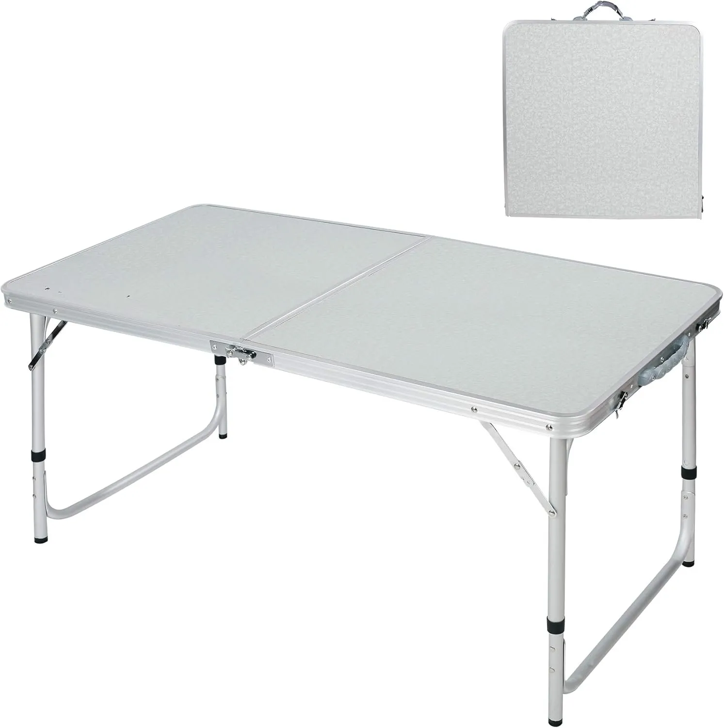 Folding Table 4 Feet, Adjustable Height Lightweight Portable Aluminum Frame Camping Table for Picnic Outdoor Indoor, White, 48in×24inch