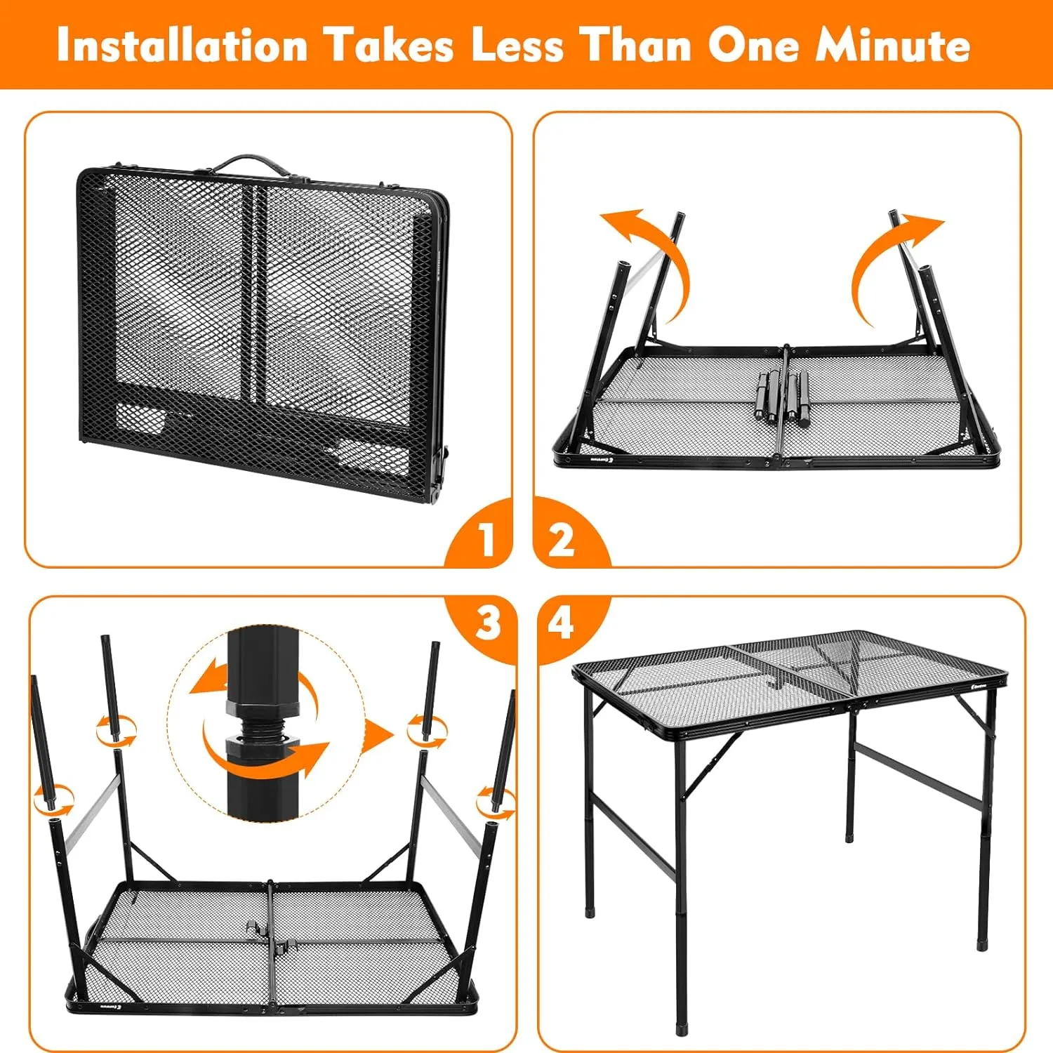 Folding Table, Easy for Storage, Compact and Portable Picnic Table for Grill, Outdoor Camping, Garden, Patio, Dining, BBQ, Party, Market, 3Ft (Medium, Black)
