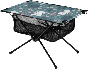Folding Table Rabbit Animal Cartoon Cute Turquoise Adjustable Portable Beach Table with Carry Bag for Outdoor Beach Grill BBQ Travel