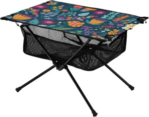 Folding Tables Vintage Blue Colorful Floral Pattern Adjustable Packable Outdoor Table with Storage Bag for Dining Hiking Fishing