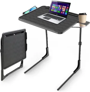 Folding TV Tray - 6 Height & 3 Tilt Angle, Comfortable TV Dinner Tray with Cup Holder, Adjustable Laptop Table for Couch, Bed