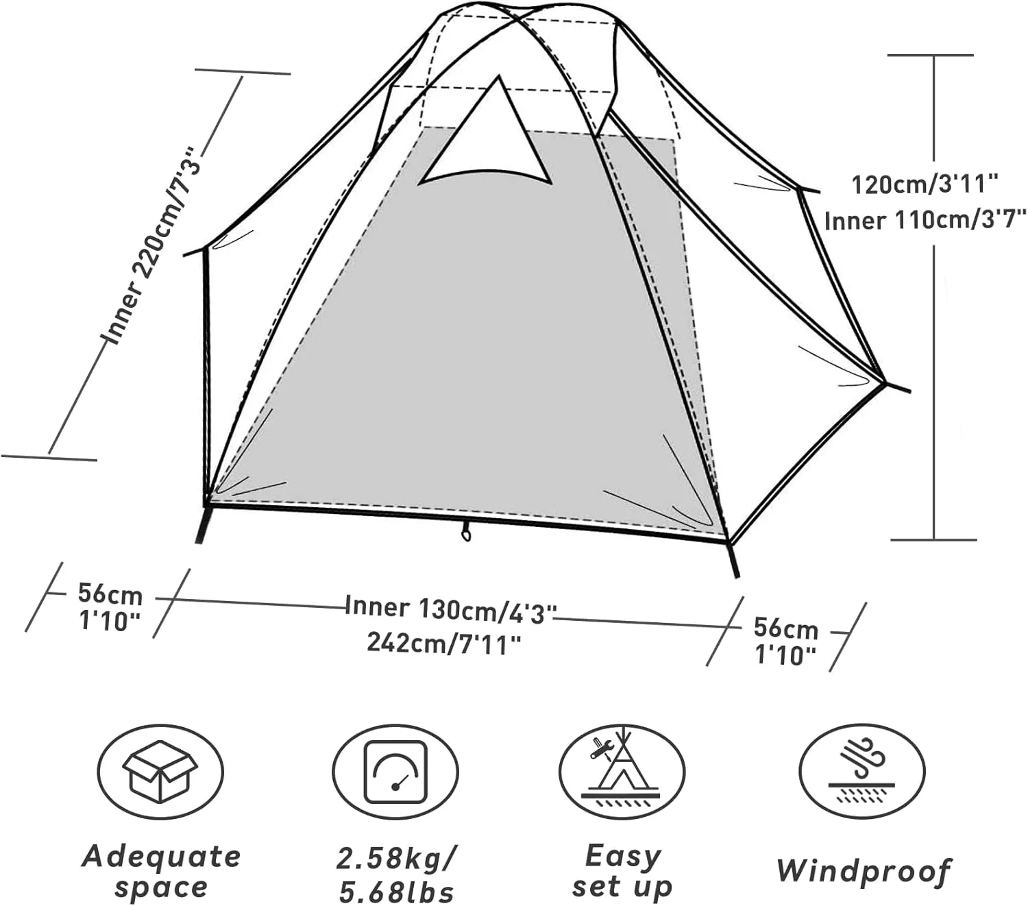 Forceatt Camping Tent 2/3/4 Person, Professional Waterproof & Windproof Lightweight Backpacking Tent Suitable for Outdoor,Hiking,Camping, Mountaineering and Travel
