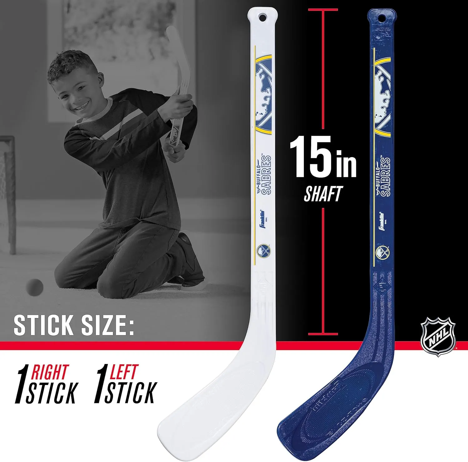 Franklin Sports NHL Mini Hockey Stick Set - NHL Team Knee Hockey Stick and Ball Set - Two Player Stick Set - Great Toy for Kids