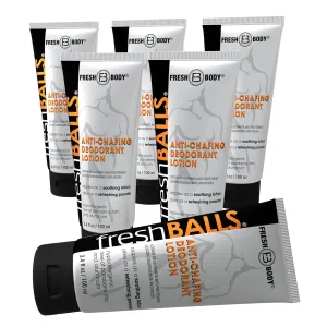 Fresh BALLS Deodorant Cream to Powder | Men's Anti-Chafing Lotion and Balls Deodorant, Hygiene for Groin Area, 3.4 fl oz (Pack of 6)