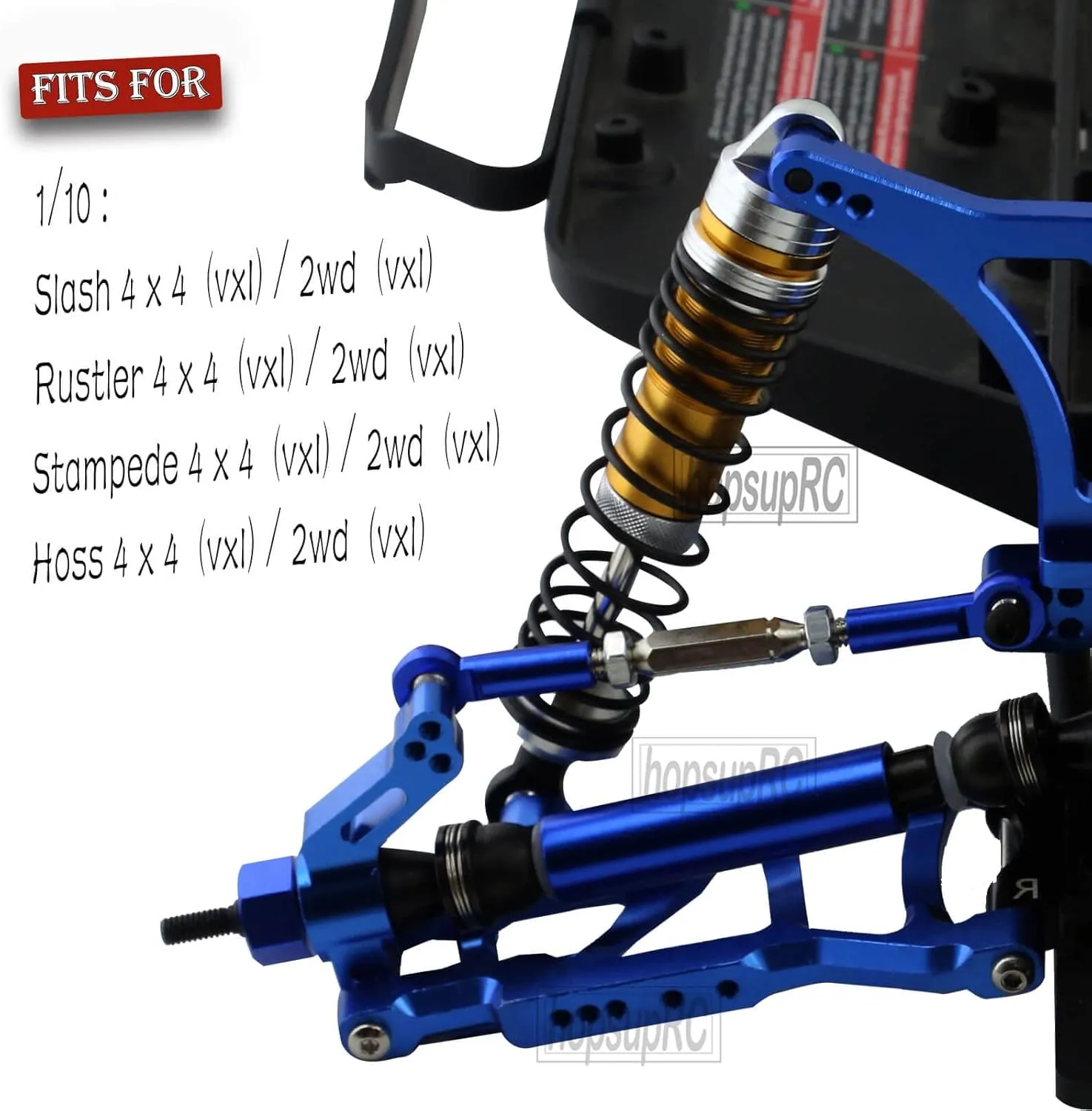 Full Alloy Big Bore RC Shocks Absorber Damper Upgrades Part for 1/10 Slash/Stampede/Rustler/Rally/Hoss VXL 4X4 2WD,4PCS Front Rear Assembled Full Metal Shocks,Replace 5862,Gold