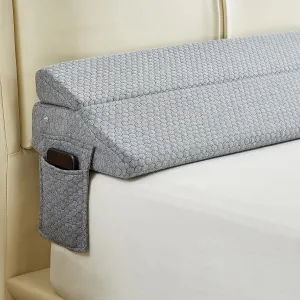 Full Size Bed Wedge Pillow for Headboard – Foldable Mattress Gap Filler (0–8") with Reversible Dual-Side Detachable Pockets, Converts to Backrest, Washable Cover, Gray (54"x10"x6")