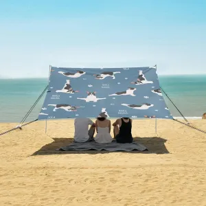 Funny Bulldog Doga Exercises Beach Canopy Tent Anti-UV & Wind Resistant, Camping Sun Shelter Easy Setup Portable,Outdoor Shade Tents with Sandbags,Sand Shovels,Ground Pegs & Stability Poles