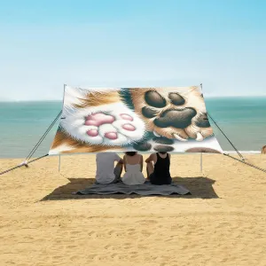 Funny Cat and Dog Paws Beach Canopy Tent Anti-UV & Wind Resistant, Camping Sun Shelter Easy Setup Portable,Outdoor Shade Tents with Sandbags,Sand Shovels,Ground Pegs & Stability Poles