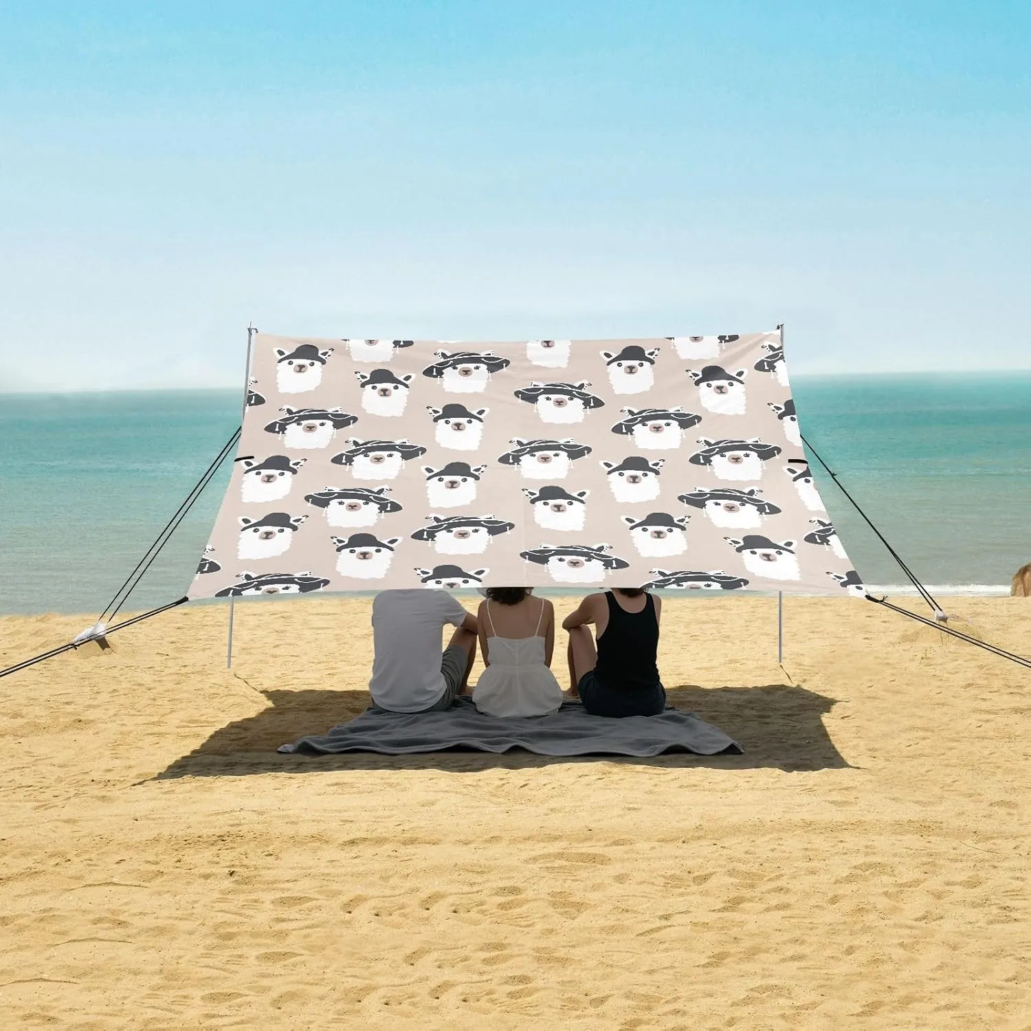 Funny Cute Alpaca Portrait Beach Camping Tent Sun Shelter for Whole Family, Beach Shade Canopy with UPF50  UV Protection,Easy Set Up and Carry,Outdoor Shade for Trips, Fishing, Backyard Fun Pic