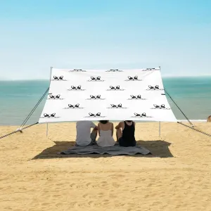 Funny French Dog Heads Beach Canopy Tent Anti-UV & Wind Resistant, Camping Sun Shelter Easy Setup Portable,Outdoor Shade Tents with Sandbags,Sand Shovels,Ground Pegs & Stability Poles