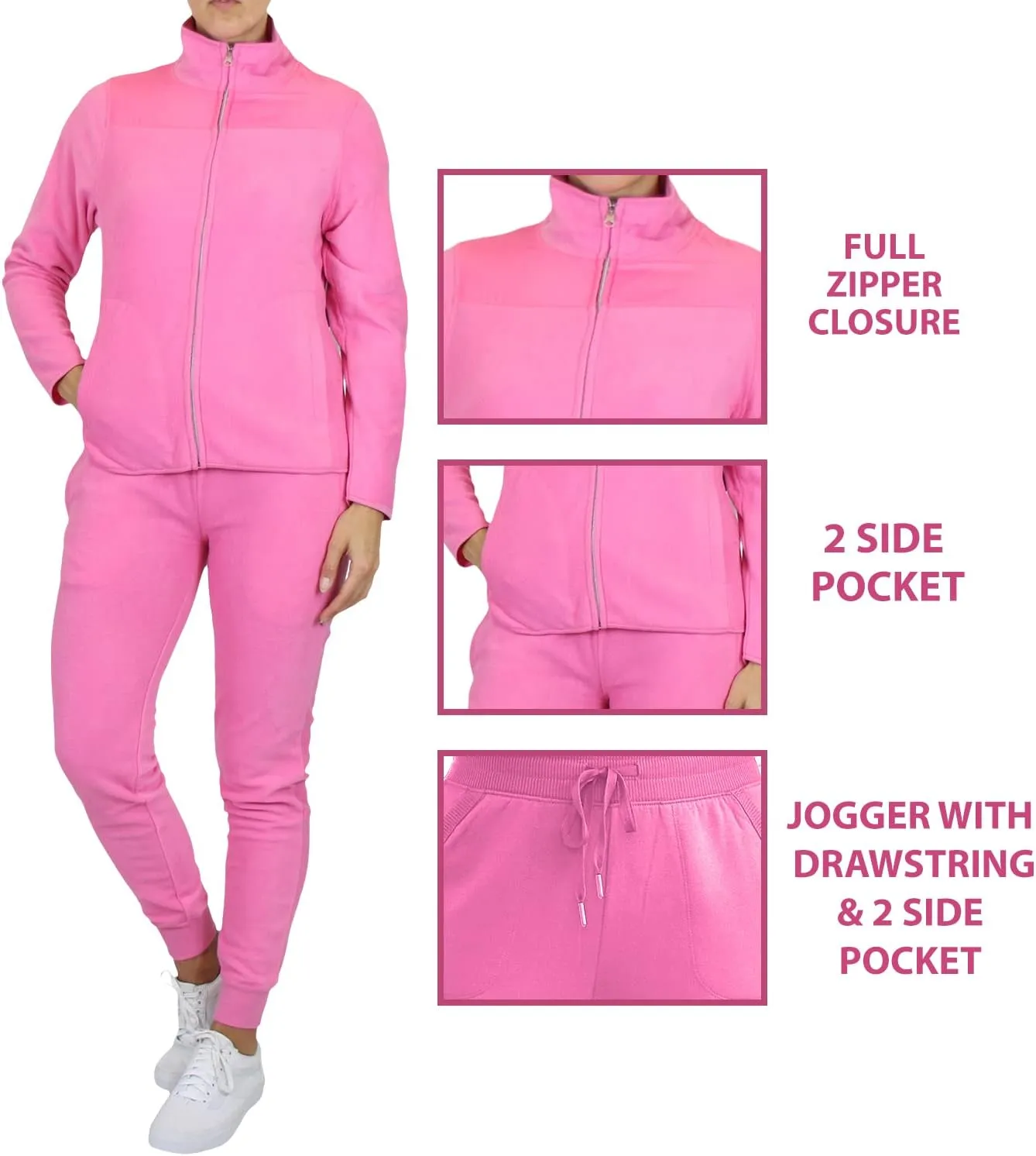 Galaxy by Harvic Women's Polar Fleece Jacket & Joggers Pant Set with pocket for Jogging, Sports