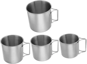 GALPADA 4pcs Camping Stainless Steel Cup Set Portable Folding Cup for Hiking Picnic Travel