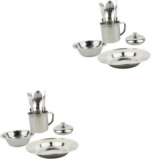 GALPADA Outdoor Tableware Silver Stainless Steel Hiking Tableware Cooking Utensils Stainless Steel Cookware