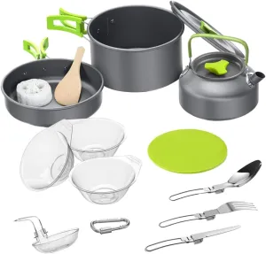 GANAZONO 1set Outdoor Camping Cooking Lightweight Portable Cookware for Hiking Climbing Picnics Complete Kit Pot Pan Teapot Cutlery Bowls More