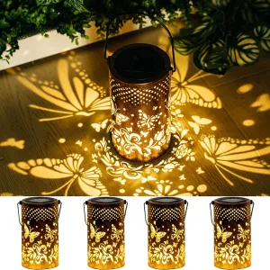 Ganeen 4 Pcs Butterfly Solar Lanterns Outdoor Hanging Waterproof Metal LED Garden Decor Lights for Patio Yard Pathway Lawn Front Porch Birthday Gardening Gifts for Women Mom Grandma