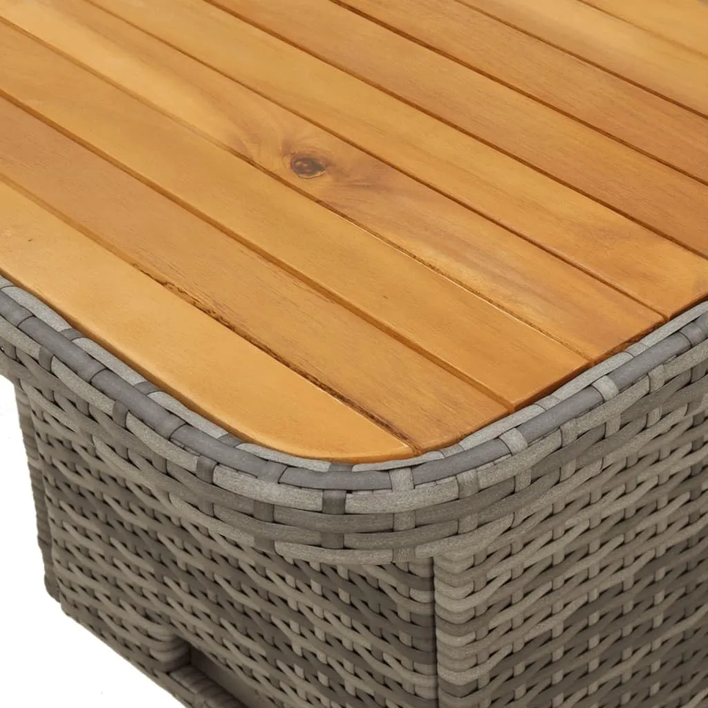 Garden Dining Table Grey Brown Outdoor Camping Coffee Picnic Foldable Tables Solid Acacia Wood Top Steel Frame Adjustable Height for Patios 110 x 110 x 71 cm