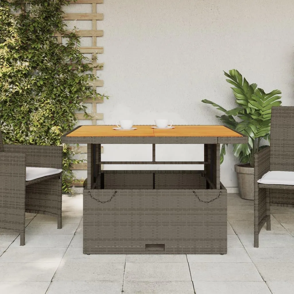 Garden Dining Table Grey Brown Outdoor Camping Coffee Picnic Foldable Tables Solid Acacia Wood Top Steel Frame Adjustable Height for Patios 110 x 110 x 71 cm