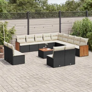 Garden Sofa Set - Patio Furniture, Black PE Rattan, Adjustable Feet, Outdoor Chairs, 14 Piece Table, Wicker