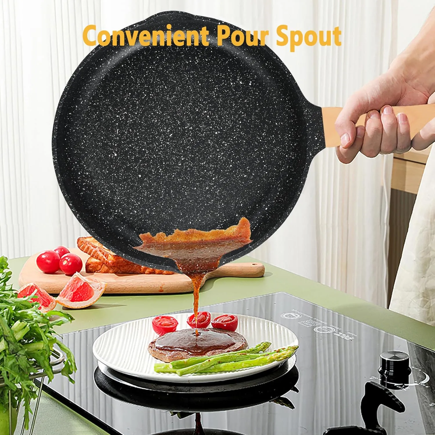 Garlié 13pcs Pots and Pans Set, Nonstick Black Granite Set, Cookware Sets Suitable for Gas, Electric, Induction, Kitchen Cooking Set with Frying Pans, Saucepans, Casserole, Dishwasher Safe