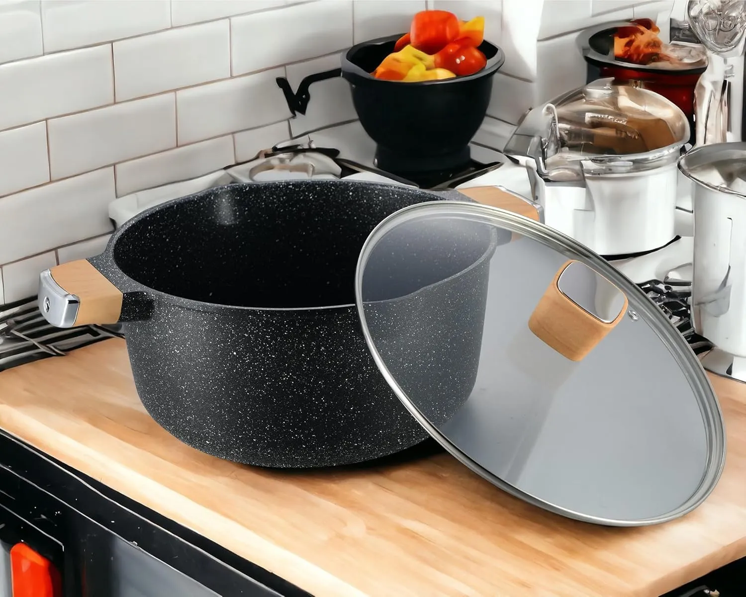 Garlié 13pcs Pots and Pans Set, Nonstick Black Granite Set, Cookware Sets Suitable for Gas, Electric, Induction, Kitchen Cooking Set with Frying Pans, Saucepans, Casserole, Dishwasher Safe