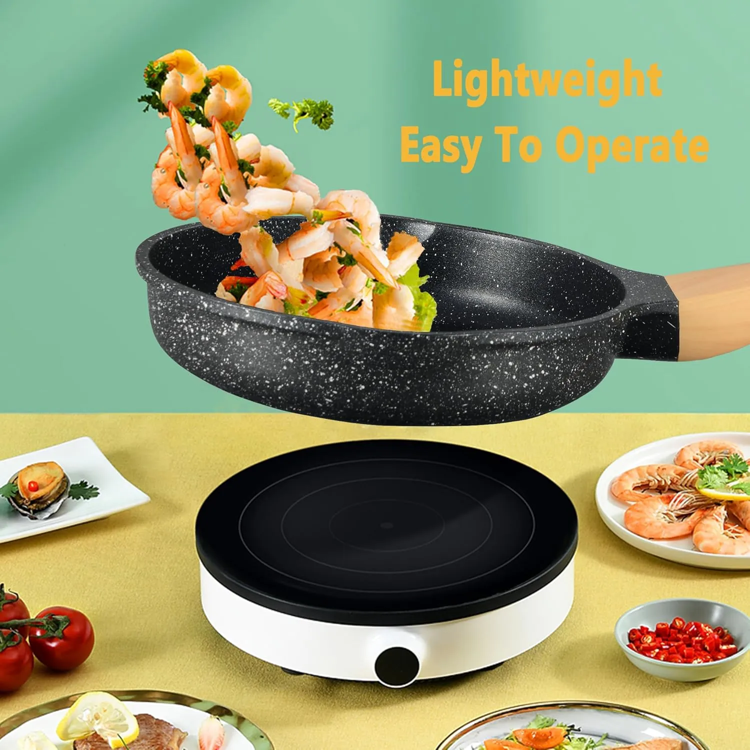 Garlié 13pcs Pots and Pans Set, Nonstick Black Granite Set, Cookware Sets Suitable for Gas, Electric, Induction, Kitchen Cooking Set with Frying Pans, Saucepans, Casserole, Dishwasher Safe