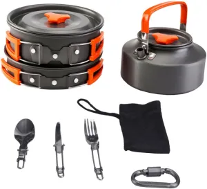 Garneck 1 Set Portable Camping Cooking Durable Combination Cooking Pan Teapot for Outdoor BBQ Hiking and Camping People Orange Essential Accessories for Adventurers