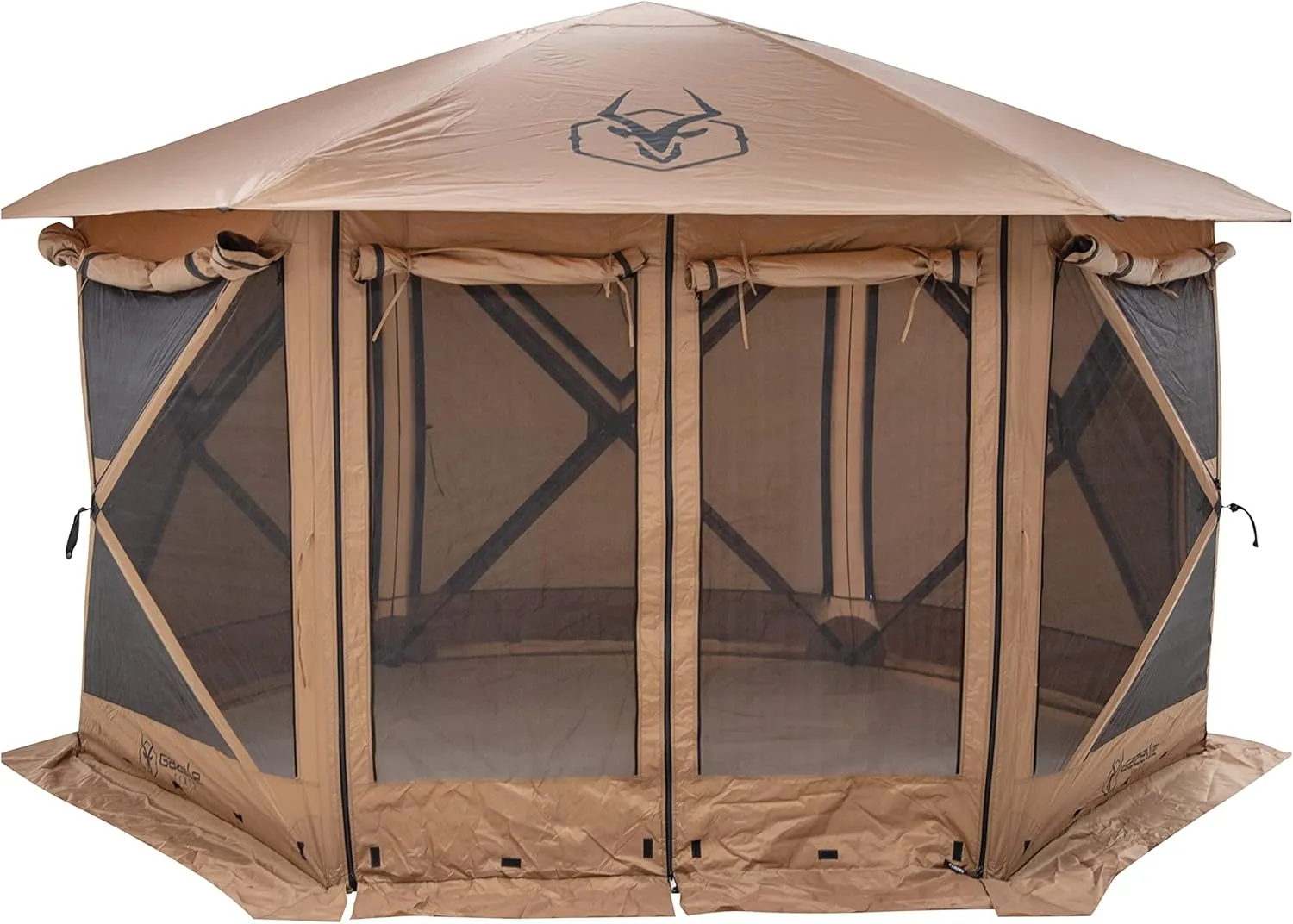 Gazelle Tents™ G6 Cool Top 6-Sided Portable Gazebo, Easy Pop-Up Hub Screen Tent, Waterproof, UV Resistant, 8-Person & Table, Badlands Brown, 91” x 139” x 123”, GG620BR