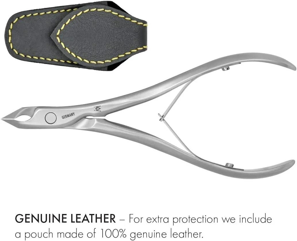 GERMANIKURE Tapered Professional Cuticle Trimmer - 1/4 Quarterl Jaw Nipper - Ethically Made in Germany - FINOX Stainless Steel Sharp Cuticle Remover in Leather Case – Manicure Tool, r153, 3mm