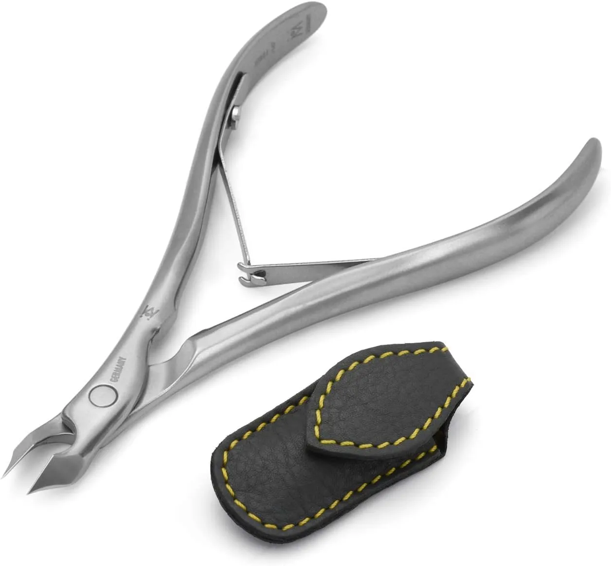 GERMANIKURE Tower Point Cuticle Trimmer - 3/4 Full Jaw Nipper - Ethically Made in Germany - FINOX Stainless Steel Professional Sharp Cuticle Remover in Leather Case – Manicure Tool, r147, 7mm
