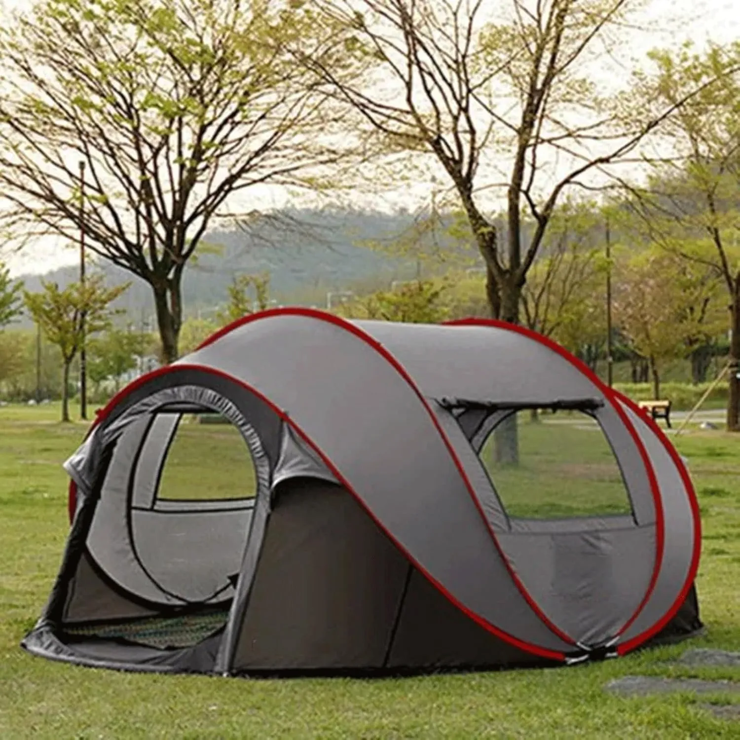 GeRRiT Pop Up Tent Instant Tent, 3-4 Person Camping Tent, Family Simple Waterproof Tent, Suitable for 3 Seasons (Color : Gray)