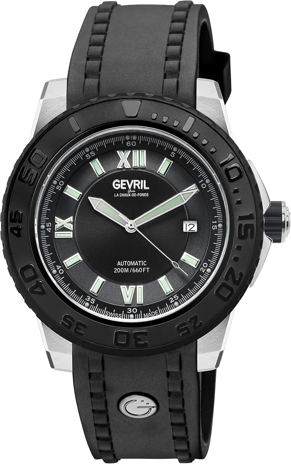Gevril Seacloud Men's Automatic Watch, Genuine Rubber Strap with Buckle