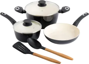 Gibson Home Plaza Café Forged Aluminum Healthy PFA-Free Ceramic Pots and Pans Cookware Set, 7-Piece Set, Black